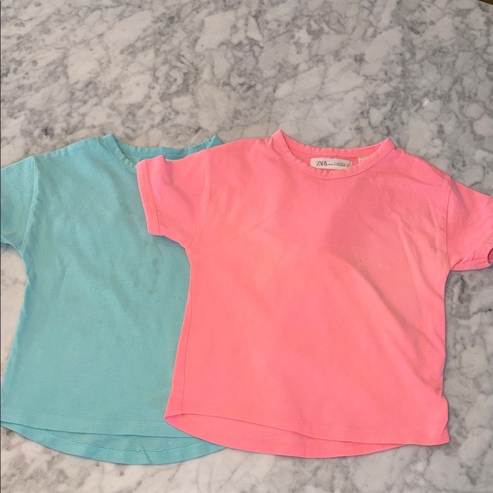 Zara Kids' Pink and Blue PLAY T-Shirt Bunde 4Y